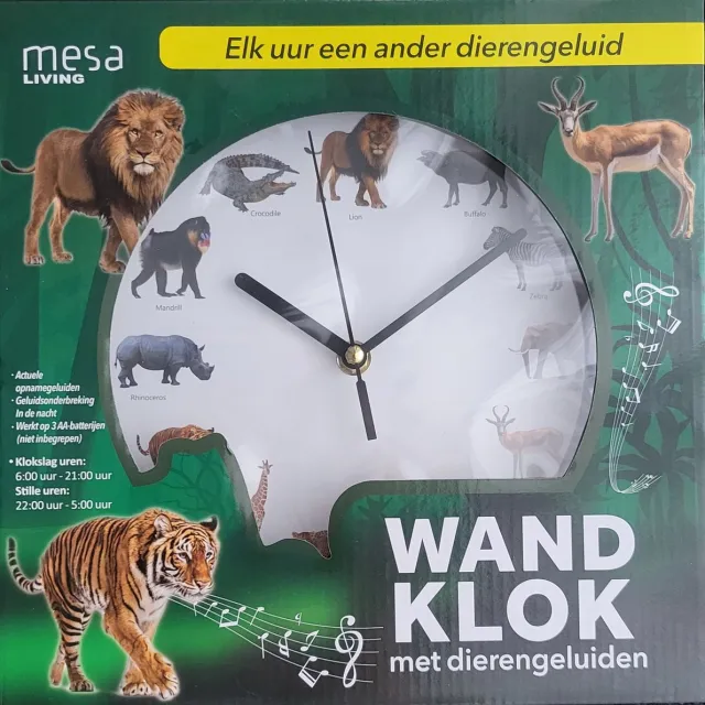 MESA LIVING Wandklok met dierengeluiden - elk uur een ander dierengeluid - klok met wilde dieren geluiden groen