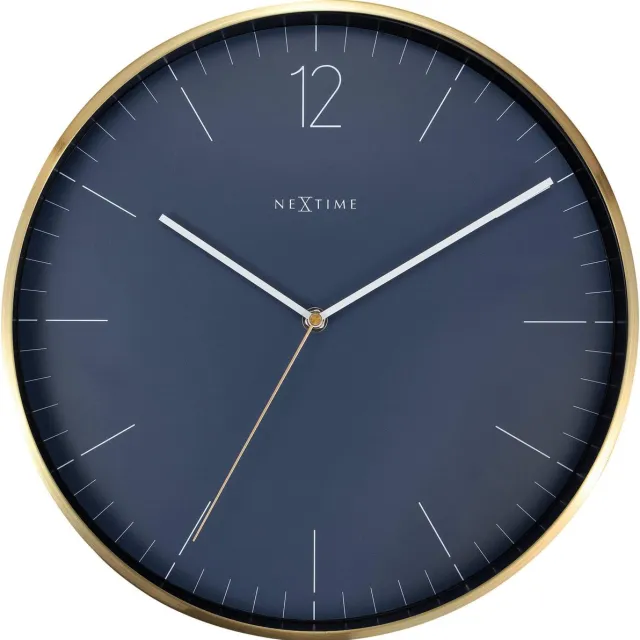 NeXtime Wandklok- 34cm - Glas/Metaal- Vintage blauw- Essential Gold