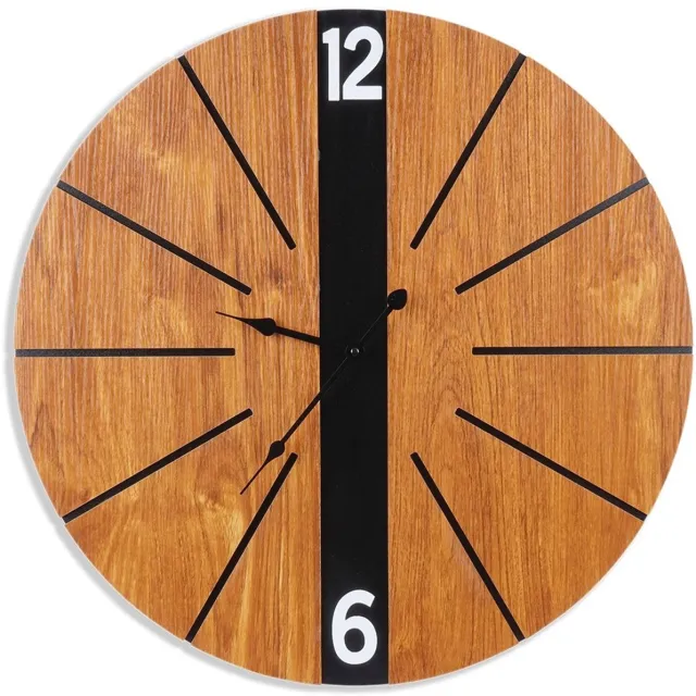 vilde Wandklok - MDF - 60 cm - Donkerbruin - Metaalwijzers Donkerbruin;Zwart