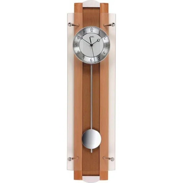 AMS F5259-18 - Wandklok - Analoog - Radiogestuurde tijdsaanduiding - Beukenhout - Aluminium wijzerplaat - Bruin - Zilverkleurig - Grijs