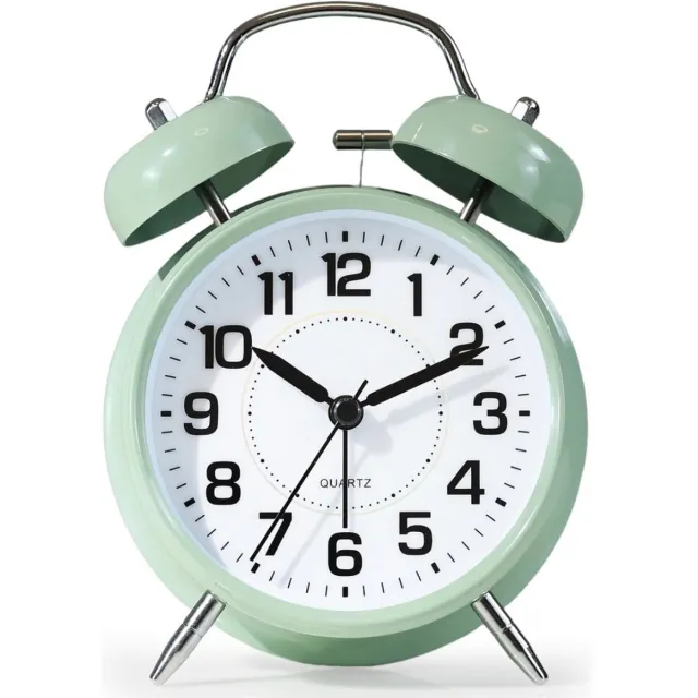 Famanu Metalen kinderwekker met luid alarm, 10 cm, stil uurwerk, groen