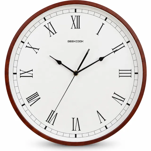 SWGOTA Ronde wandklok 35 cm (14 inch) met walnootkleurig gebogen houten frame, Romeinse cijfers en minutenmarkeringen Walnootbruin