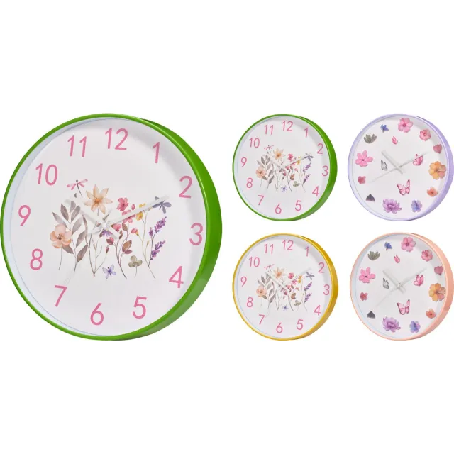 Koopman wandklok bloemen design 30 cm - stijlvolle klok voor thuis. Meerkleurig