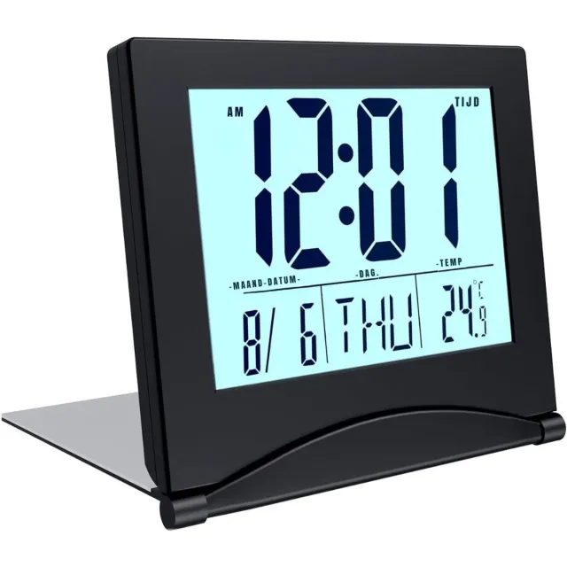 aura Dementieklok – Digitale Klok met Alarmfunctie – Kalenderklok met Digitale Wekker - Met Datum en Temperatuurmeter - Zwart- 9cm x 4cm x 7cm
