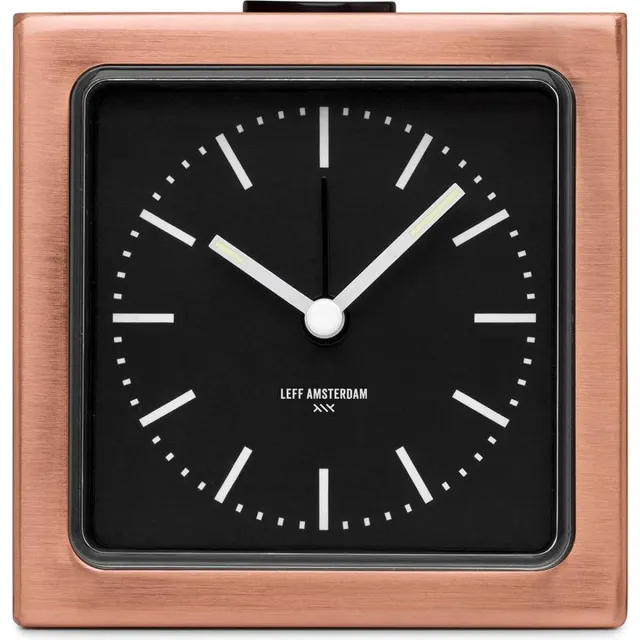 LEFF amsterdam Block Alarm Clock – Analoge Wekker – Industrieel Design – Snooze Functie – Verlichte Wijzerplaat – Fluorescerende Wijzers – RVS – 8,5x8,5x6 cm Koper