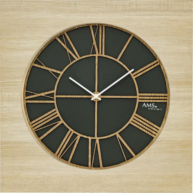 AMS 9641 vierkante wandklok, hout met opgelegde cijfers 50 cm bruin