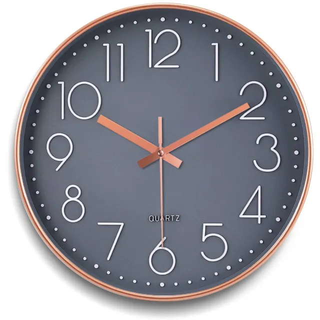 FAMKEEP Wandklok 12 inch (30 cm), niet-tikkend, kwarts, stil, groot, rond, modern minimalistisch voor de woonkamer - donkerblauw