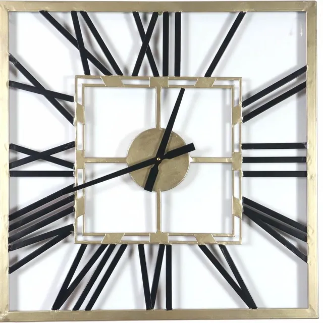 Mansion Atmosphere Vierkante metalen wandklok met zwarte cijfers 60cm Goud
