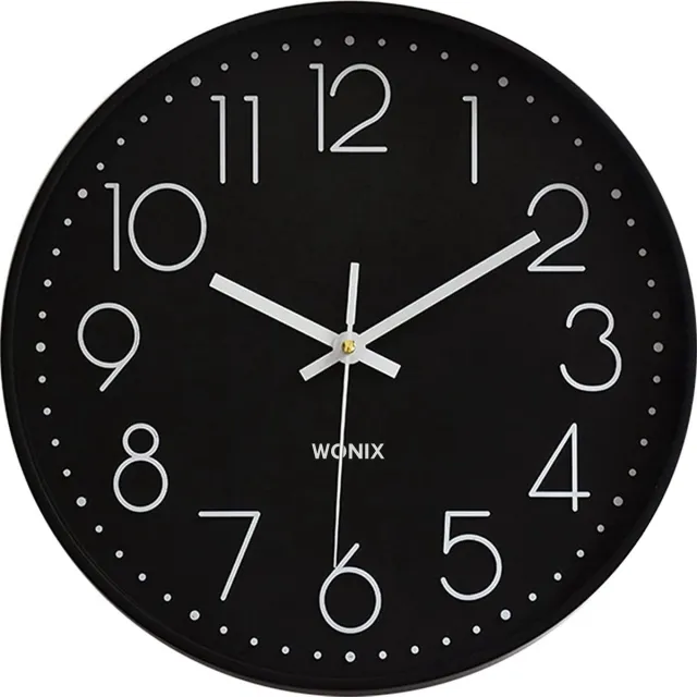 Wonix Wandklok - Stille Klok - modern - 30cm - Zwart en Wit