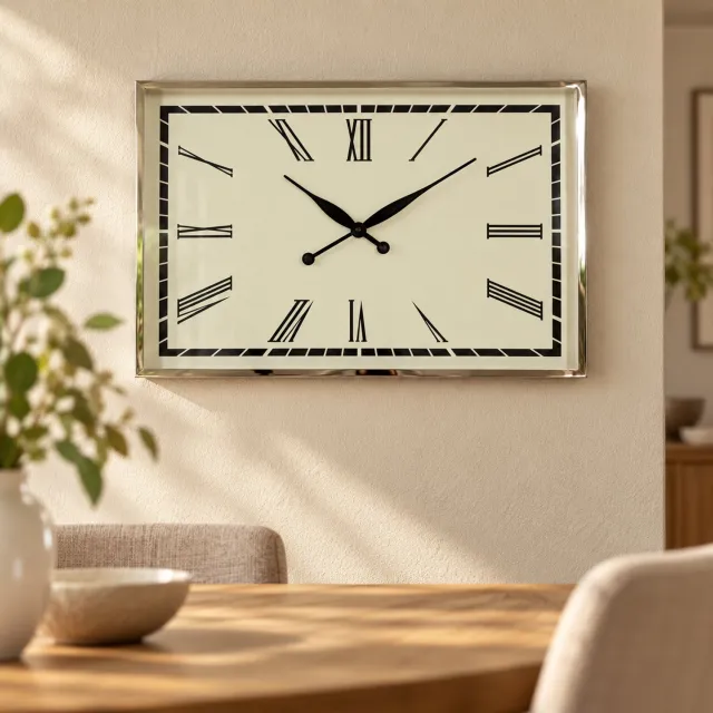 Hoppa! Vierkante wandklok met Romeinse cijfers - Crème/Chroom - 5 x 61 x 41 cm (B x D x H)