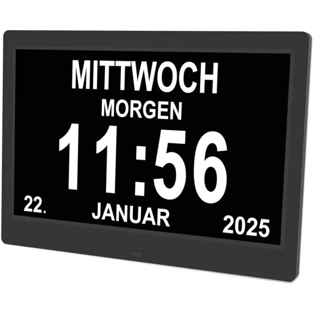 GelldG Digitale klok - met datumweergave - digitale wandklok - groot scherm - elektronische kalender - 8 inch - klok voor senioren - zwart