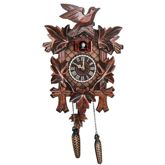 SNQ Boskoekoeksklok - Koekoeksklok - Automatisch uurwerk - Vintage Scandinavische stijl - Hout - Handgemaakt - Houten klok - Met echt koekoeksgeluid - Geschikt voor woonkamers en keukens - Bruin