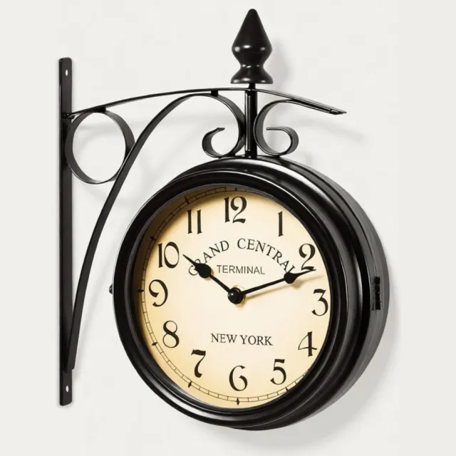 RALA Stationsklok Vintage Dubbelzijdige Wandklok Zwart 33x29 cm