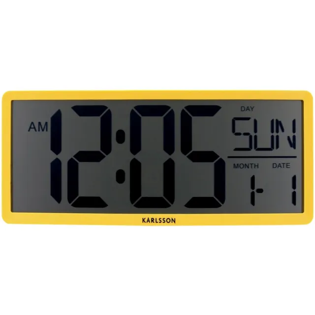 Karlsson Wandklok Retro LCD - Geel - 34.8x2.7x14.8cm - Wandklok Scandinavisch