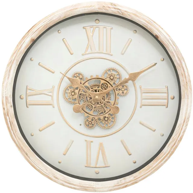 Atmosphera Wandklok/muur klok Florence - Vintage Wood - Dia 50 cm - mdf/glas - beige/wit - Luxe klokken