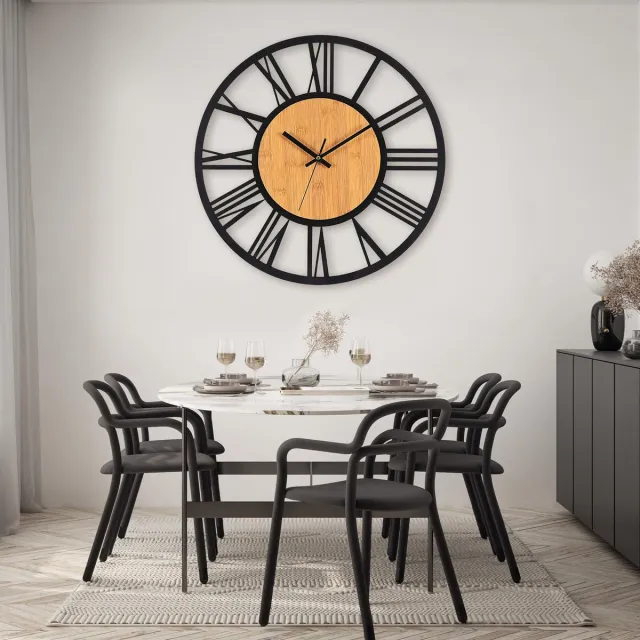 Famanu Grote wandklok zonder tikken, vintage retro stijl voor keuken, kantoor en woonkamer, 50 cm Zwart