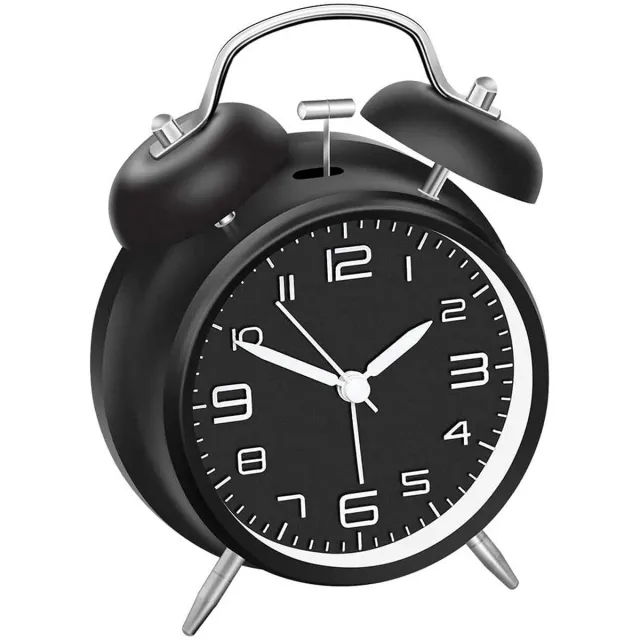 Ynkkvre Retro Dubbele Bel Wekker met Nachtlampje – 4 Inch Grote Wijzerplaat – Analoge Kinderwekker zonder Tikken – Geluidloos – School Start Jongens (Zwart) Oranje