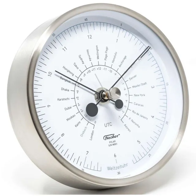 Fischer 1608W-01 - POLAR Wereldklok 133mm Wit