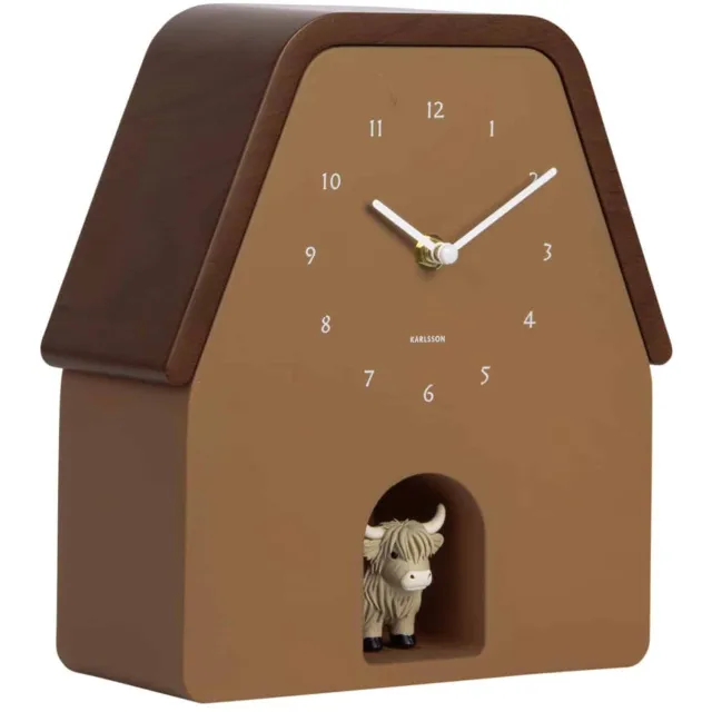 Karlsson Wandklok Highland Cow Cuckoo - Mokkabruin - 9.4x22.7x25cm - Wandklok Scandinavisch Donkerbruin