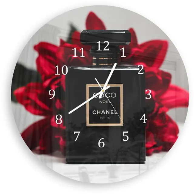 Mydesignglas Grote Glazen Wandklok XXL - Wandklok Rond 60cm - Gehard Glas - Chanel Parfum Wit- Stille Klok voor Woonkamer & Keuken - Modern Design Black