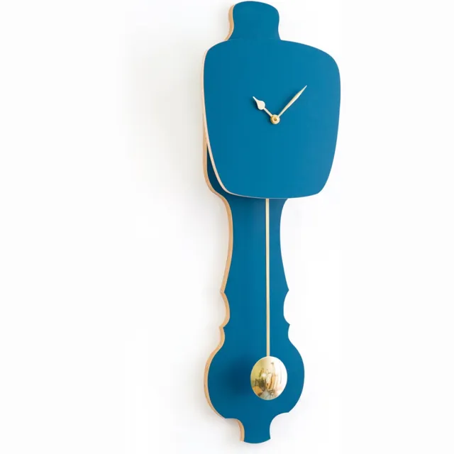 Kloq Wandklok met Pendule - Batterijen Inbegrepen - Wanddecoratie - Quartz Beweging - Niet-Tikkend Batterij Aangedreven - Petrolblauw en Glanzend Goud - Groot Petrol Blue & Shiny Gold
