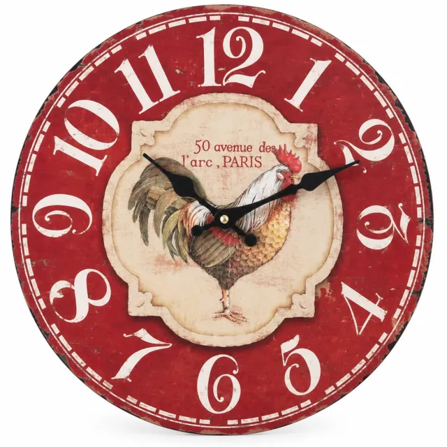 SWGOTA Ronde wandklok met haanmotief - retro wijzerplaat, enkelzijdig, 5mm dik Rood