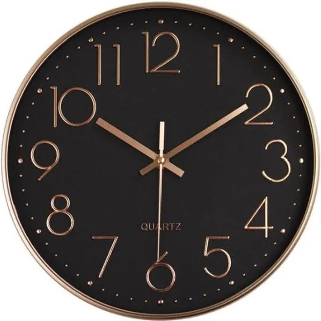 LW collection rosé gouden luxe wandklok 30cm - muurklok - klok rond roségoud en zwart - keukenklok Zwart rosé
