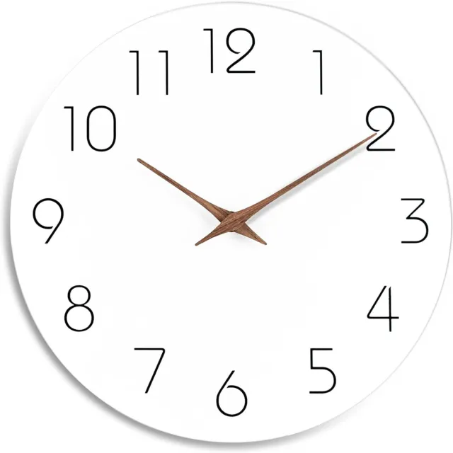 Bomiclss Stille houten wandklok - 30 cm - Werkt op batterijen - Goed afleesbaar - Geschikt voor huis, keuken, slaapkamer, kantoor, school - Wit