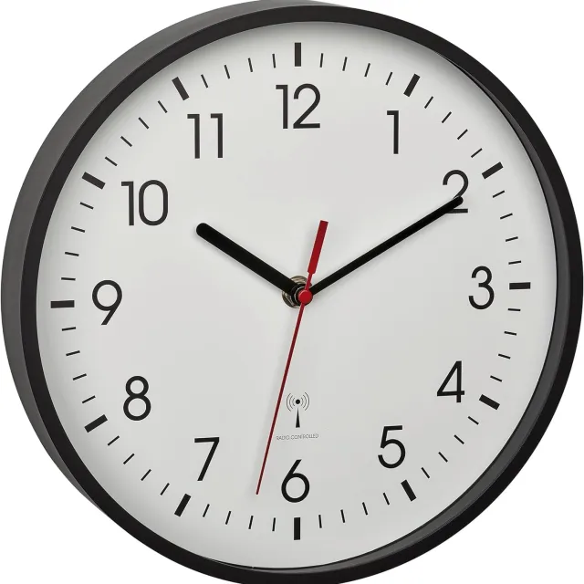 Famanu Analoge wandklok met radiogestuurd uurwerk, klassiek ontwerp met glazen kap, voor thuis of op kantoor, 24,5 cm neutraal