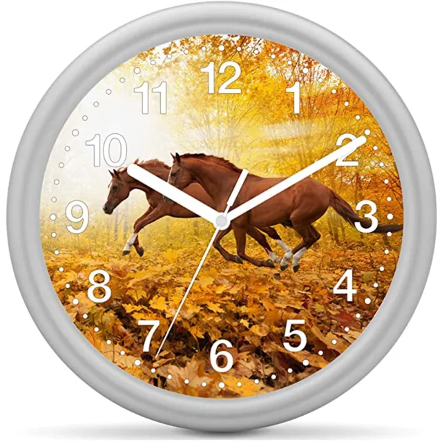 EUROTIME Kinderklok paard - 2 Paarden in herfstbos Leer