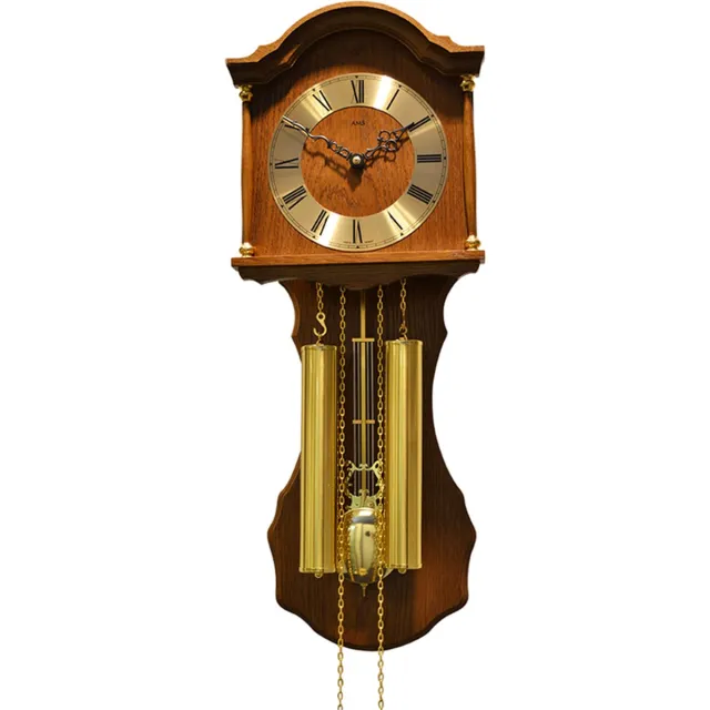 AMS wandklok klassiek Blank Hout met slinger blank eiken