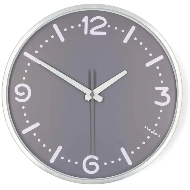 Nedis Wandklok - Diameter: 300 mm - Aluminium - Stille beweging - Metaal Metaal - Grijs