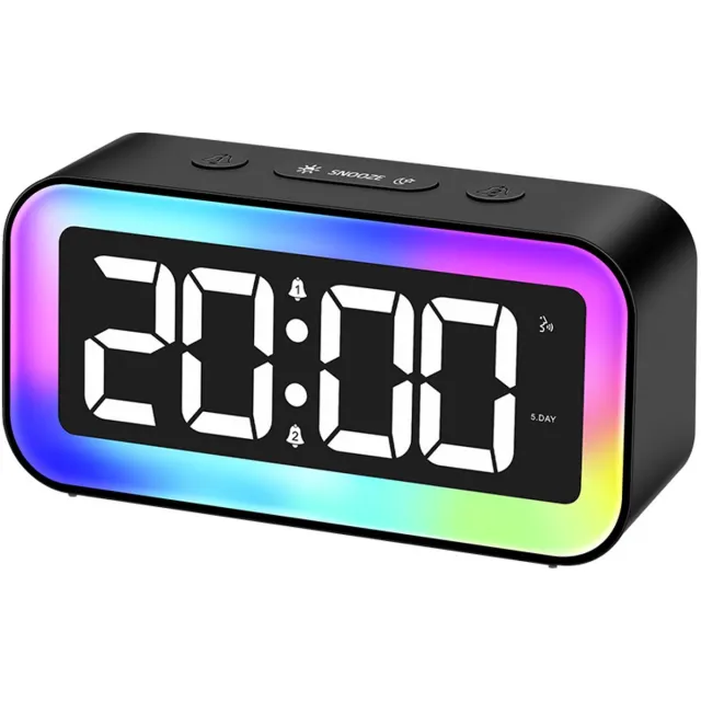 Bobypet Digitale wekker met nachtlampje voor de slaapkamer - LED wekker met 8 RGB lichtmodi en 7 RGB display - Dubbel alarm - Wekker voor kinderen en volwassenen - 120dB extra luid