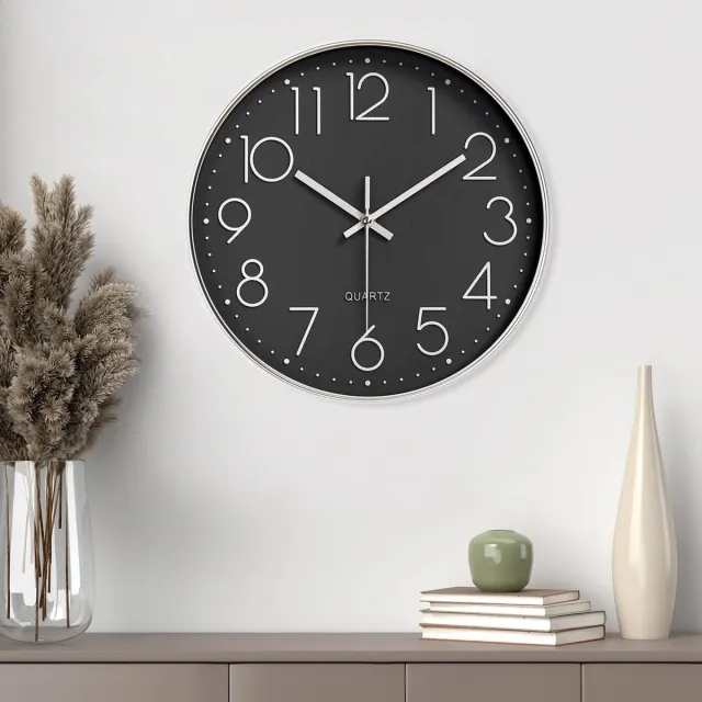 Gentpovth 8 inch (20 cm) moderne wandklok zonder tikkende geluiden - met helder glazen paneel, hoge nauwkeurigheid, gemakkelijk af te lezen - voor kantoor, woonkamer, keuken, school, kinderkamer (zwart)