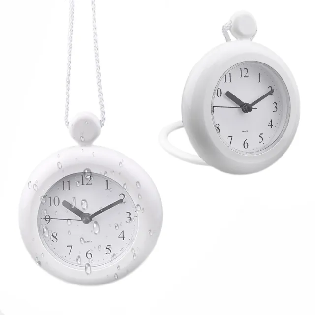 Bwecuy Waterdichte Badkamer Klok met Ophangkoord - Stille Analoge Quartz Doucheklok - Hang‑ en Zetklok voor Badkamer, Keuken en Wasruimte wit