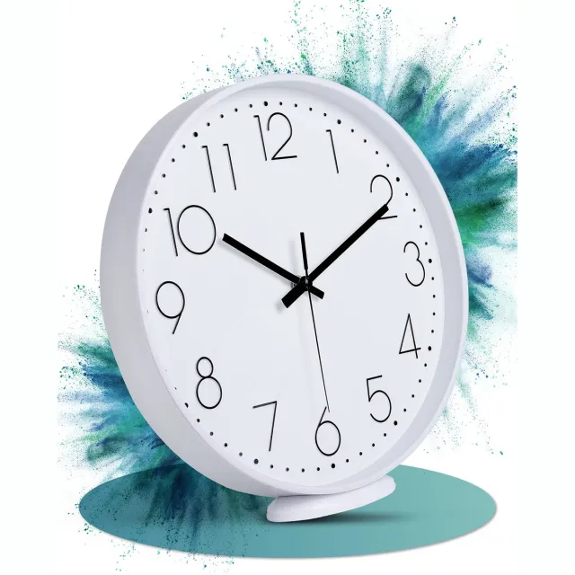 LATENO Wandklok zonder tikkend geluid - Analoge wandklok 20 cm om op te hangen & neer te zetten - Stille wandklok - Moderne wandklok voor de woonkamer - Witte wandklok - Stille wandklokken - Analoge klok