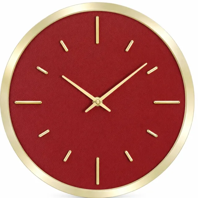 SWGOTA Ronde wandklok 12 inch - Bordeauxrood en goudkleurig - Metalen kast - Analoge tijdweergave - 1 stuk