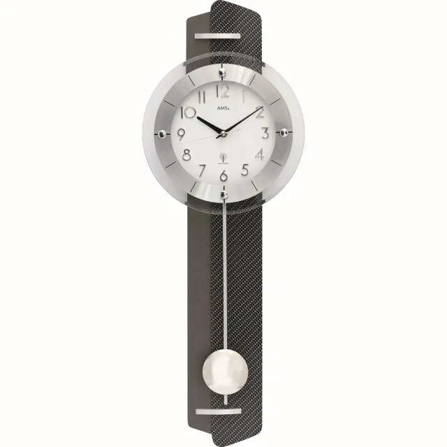AMS 5264 Wandklok met slinger Radiogestuurd Carbon-motief. Grijs