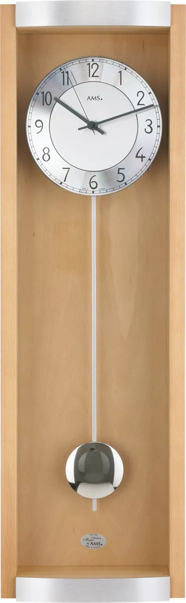 AMS 5285/18 Radio gestuurde wandklok met slinger 71cm lang 21cm breed beuken