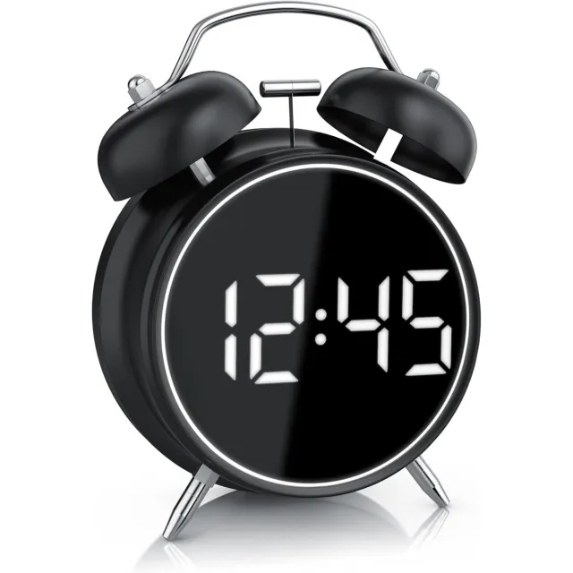 longziming Digitale Wecker met Retro Design – Extra Luide Glockenalarm en LED Display – Akustische Bediening – Tijd en Datum Weergave – Sluimerfunctie – Batterij- of USB-Aangedreven – Stille Wecker (Zwart)