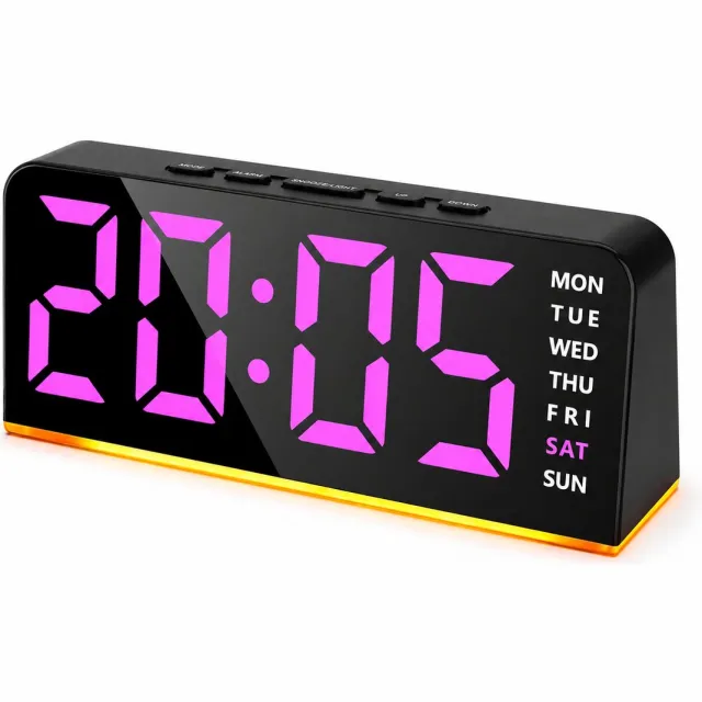Bobypet Klok - LED digitale wekker met nachtlampje - Grote cijfers - Snooze functie - Dubbele alarmfunctie - Weekweergave - Instelbare helderheid - 12/24-uurs - Voor nachtkastje, slaapkamer, kantoor - Roze