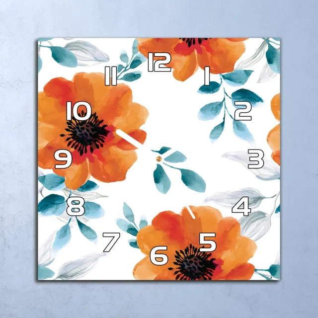 Coloray Wandklok - Bloementuin Klok Glas - 30x30 cm - Oranje Wandklok - Wandklok Vierkant - Wandklok Scandinavisch - Wandklokken Woonkamer - Stille Wandklok Oranje - Bloementuin - Witte Handen