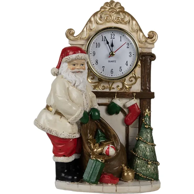 Clayre & Eef Tafelklok 15x7x22 cm Beige Polyresin Kerstman