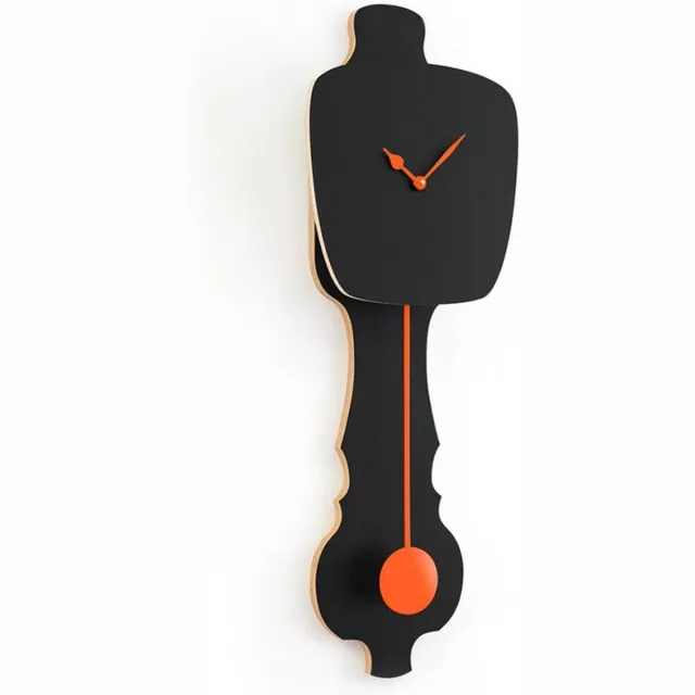 Kloq Wandklok met Pendule - Batterijen Inbegrepen - Wanddecoratie - Quartz Beweging - Niet-Tikkend Batterij Aangedreven - Satijn Zwart & Neon Oranje - Small Zwart en Neon Oranje