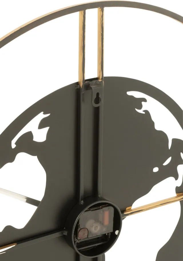 J-Line klok Wereldkaart Gaten - metaal - goud/zwart - small - Ø 60 cm