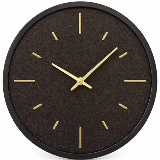 SWGOTA Ronde wandklok 12 inch - Koffiebruin met goudkleurige wijzers en streepindexen - Metalen kast - Batterijvoeding - 1 stuk