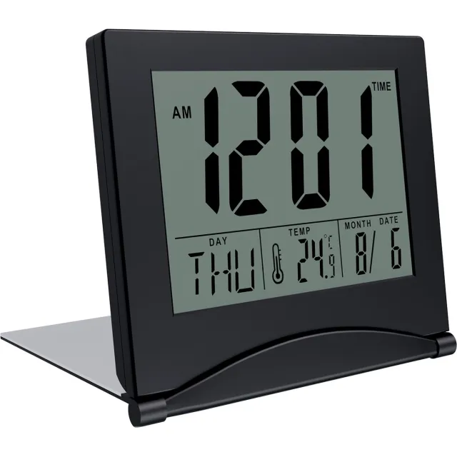 MMOBIEL Digitale Klok LCD Reiswekker Opvouwbaar - Bureau Klok Wekker Digitaal met Temperatuur en Datum Aanduiding - Zwart Zwart - LCD
