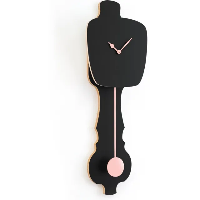 Kloq Wandklok met Pendule - Batterijen Inbegrepen - Wanddecoratie - Quartz Beweging - Niet-Tikkend Batterij Aangedreven - Satijn Zwart en Perzik Pastel - Groot Zwart en Pastel Roze