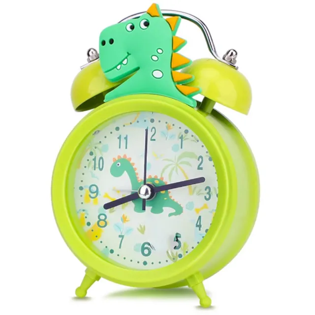 rimmo Groene Dinosaur Kinderwekker – Dubbele Bel Wekker met Achtergrondverlichting, Leuke Bureauklok voor Kinderkamer Decoratie