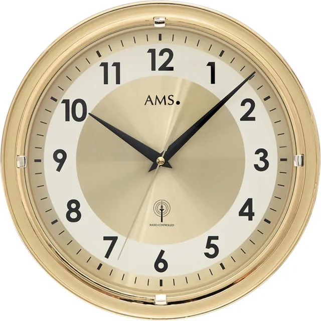 AMS Wandklok zendergestuurd 30 cm ø goudkleurig 5946